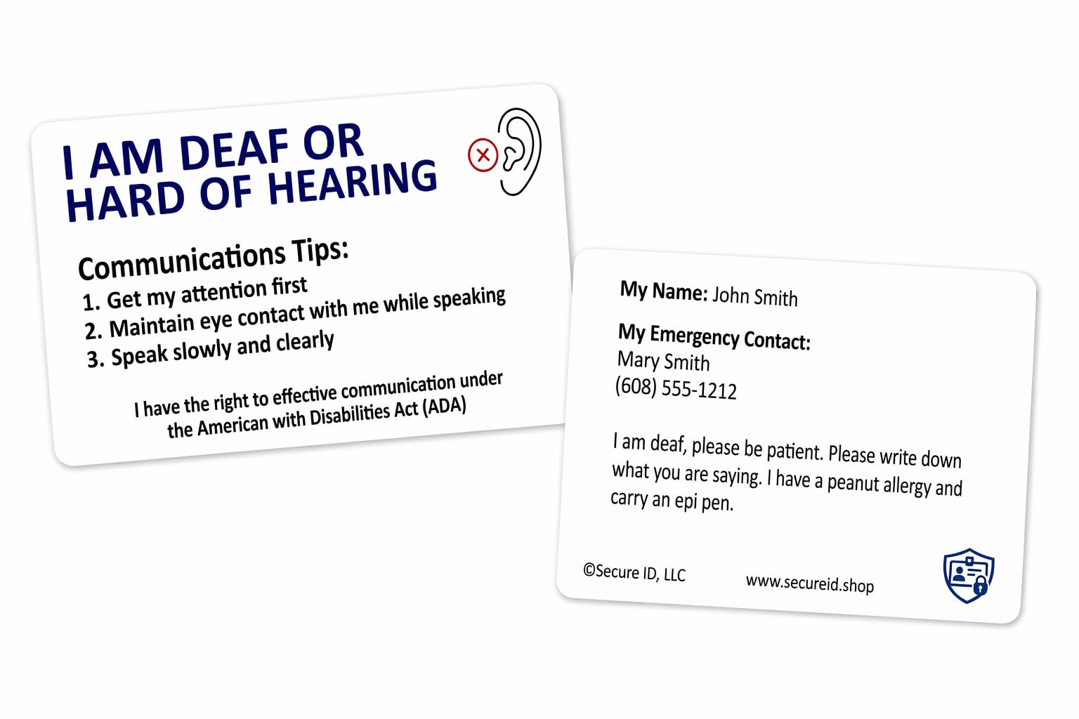 Amazon.com: Hard of Hearing Medical ID Card – Personalized ICE